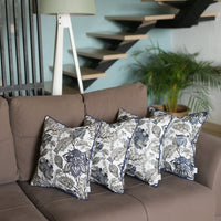 Set of 4 Square Blue and Beige Iris Throw Pillow Covers