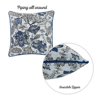 Set of 4 Square Blue and Beige Iris Throw Pillow Covers