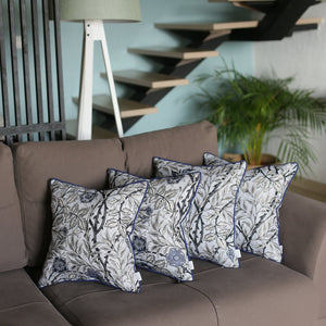 Set of 4 17" Jacquard Leaf Throw Pillow Cover in Blue