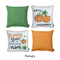 Set of 4 18" Fall Pumpkin Spice Harvest Throw Pillow Cover in Multicolor