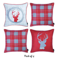 Set of 4 18" Winter Deer Throw Pillow Cover in Multicolor