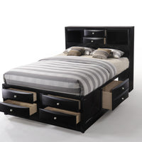 Black Multi-Drawer Wood Platform Full Bed with Pull out Tray