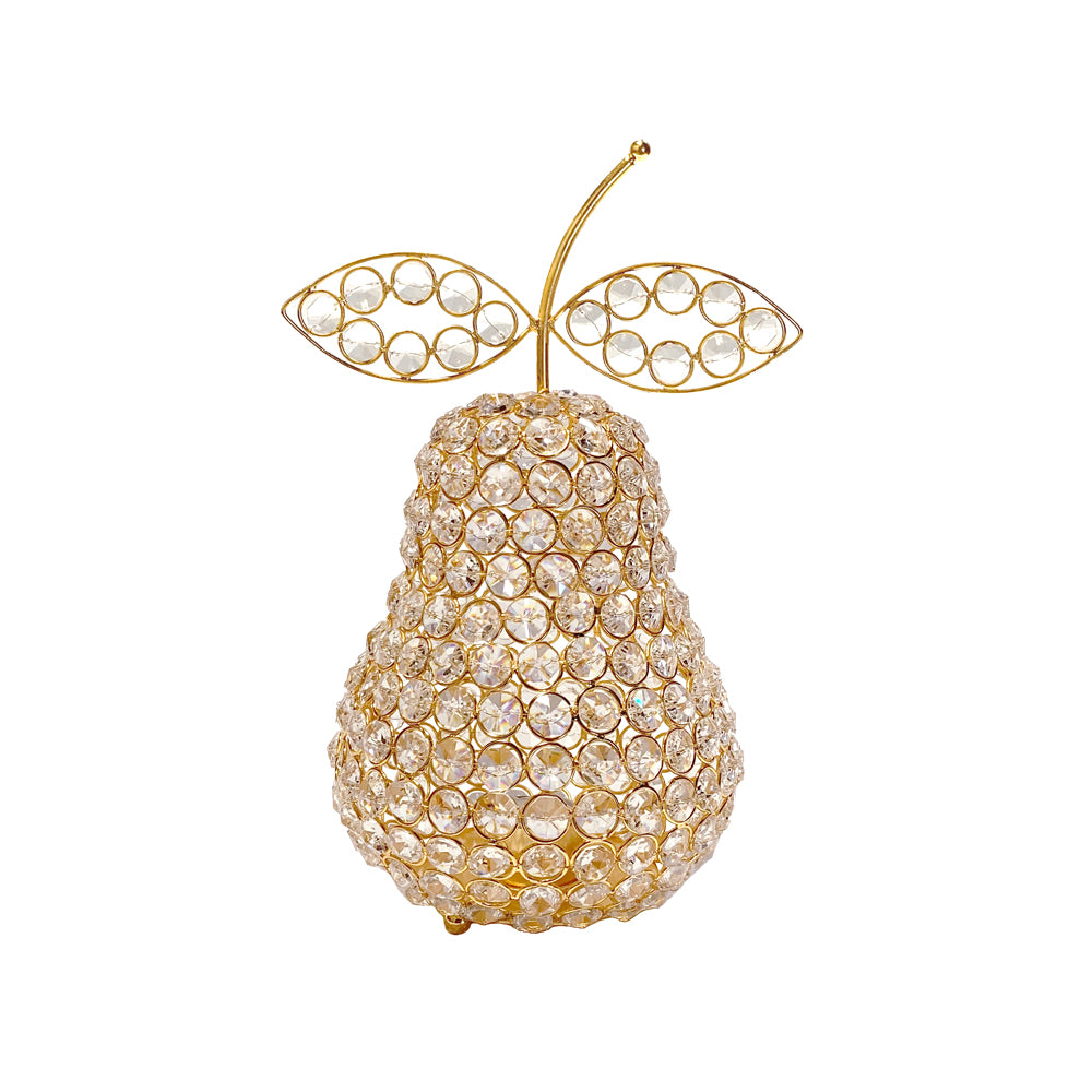 10.75" Medium Faux Crystal Gold Pear Sculpture