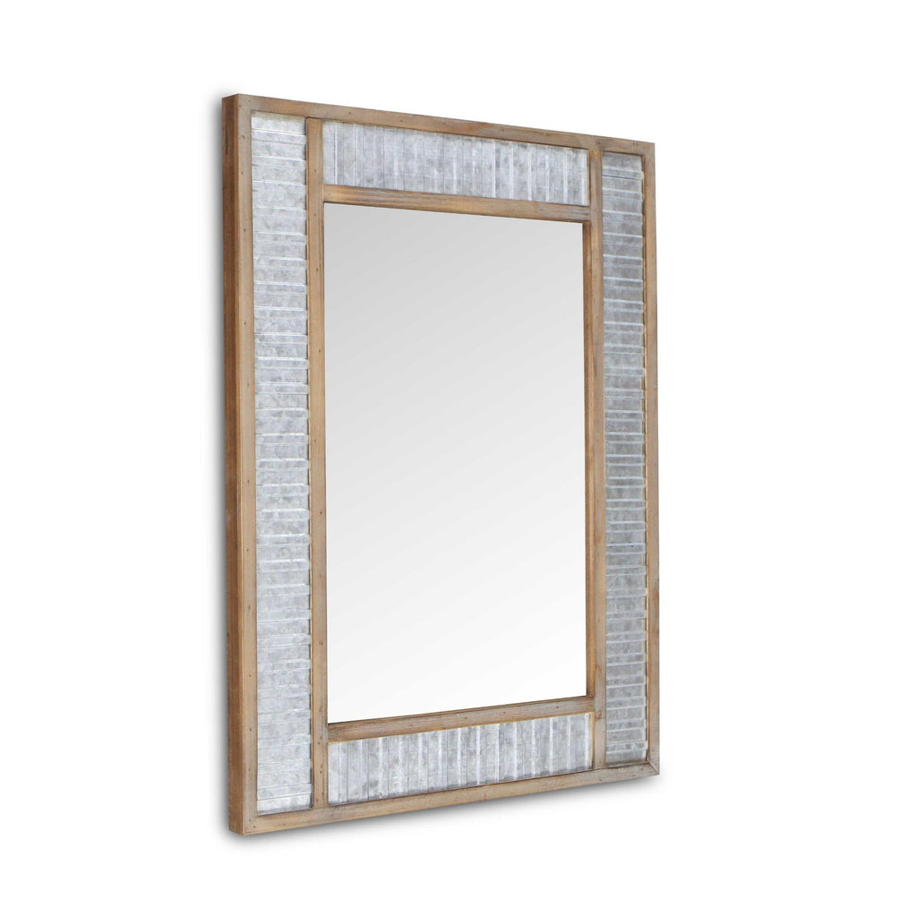 Modern Farmhouse Rectangular Wood and Galvanized Metal Wall Mirror