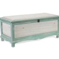 Rectangular Green Wooden with seat Cushion and inside Storage Bench