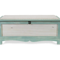 Rectangular Green Wooden with seat Cushion and inside Storage Bench