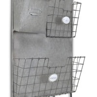 Gray Metal Organizer with 3 Storage Pockets and 4 bottom Hooks