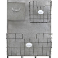 Gray Metal Organizer with 3 Storage Pockets and 4 bottom Hooks