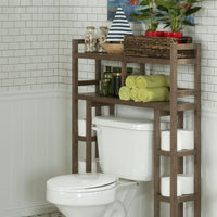 Chestnut Finish 2 Tier Solid Wood Over Toilet Organizer