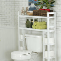 White Finish 2 Tier Solid Wood Over Toilet Organizer