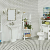 White Finish 2 Tier Solid Wood Over Toilet Organizer