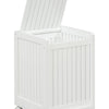 White Solid Wood Rolling Laundry Hamper with Lid