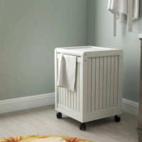 White Solid Wood Rolling Laundry Hamper with Lid