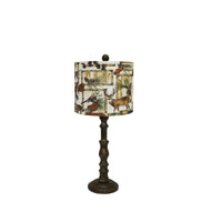 Brown Traditional Table Lamp with Woodland Animal Printed Shade