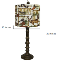 Brown Traditional Table Lamp with Woodland Animal Printed Shade