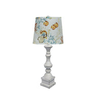 Distressed White Table Lamp with Colorful Coastal Print Shade