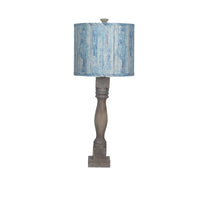 Distressed Brown Table Lamp with Wood Planks in Blue Shade