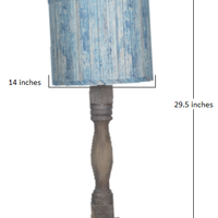 Distressed Brown Table Lamp with Wood Planks in Blue Shade