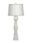 Distressed White Table Lamp with Ivory and Grey Shade