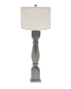 Brown Washed Wood Finish Table Lamp with Ivory Linen Shade