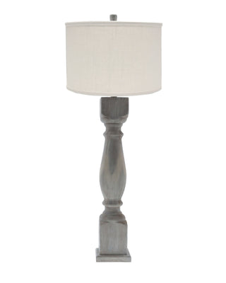 Brown Washed Wood Finish Table Lamp with Ivory Linen Shade