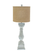 Distressed White Traditional Table Lamp with Brown Linen Shade