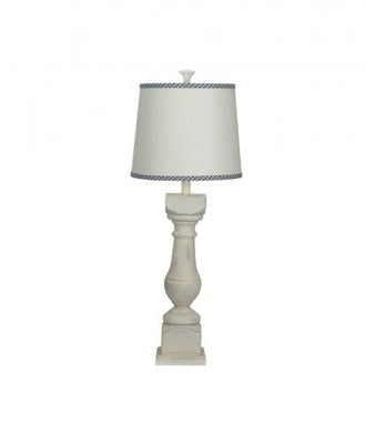 Distressed White Traditional Table Lamp with Ivory Lined in Blue Shade