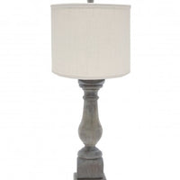 White Washed Wood Finish Table Lamp with Ivory Linen Shade