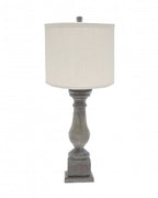 White Washed Wood Finish Table Lamp with Ivory Linen Shade