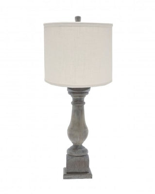 White Washed Wood Finish Table Lamp with Ivory Linen Shade