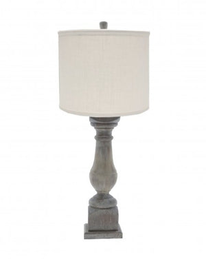 White Washed Wood Finish Table Lamp with Ivory Linen Shade