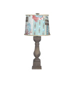 Brown Washed Wood Finish Table Lamp with Nautical Patchwork Shade