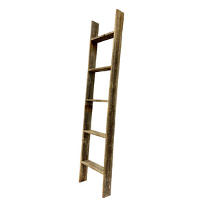 4 Step Rustic Weathered Grey Wood Ladder Shelf