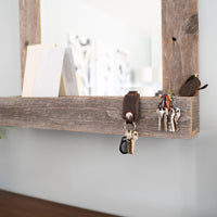 Rustic Weathered Gray Reclaimed Wood Plank Mirror with Shelf