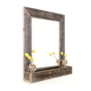 Rustic Weathered Gray Reclaimed Wood Plank Mirror with Shelf