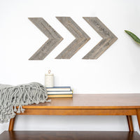 Set of 3 Rustic Weathered Grey Wood Chevron Arrow