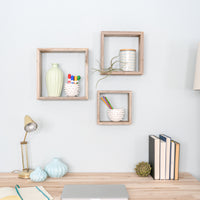 Set of 3 Square Smoky Black Reclaimed Wood Open Box Shelve