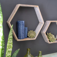 Set of 3 Hexagon Rustic Natural Weathered Grey Wood Open Box Shelve