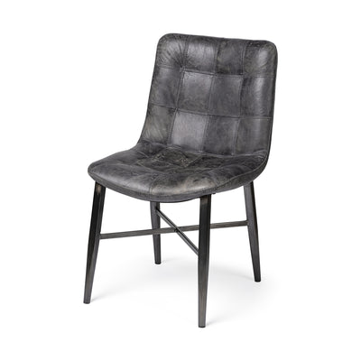 Black Leather Seat with Black Metal Frame Dining Chair