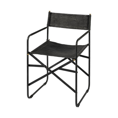 Black Leather with Black Iron Frame Dining Chair