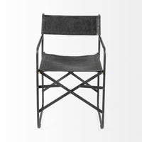 Black Leather with Black Iron Frame Dining Chair