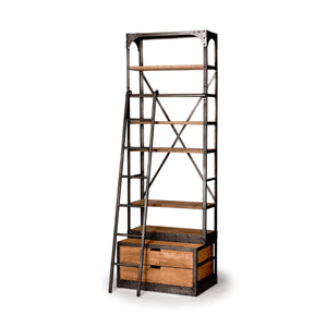 Medium Brown Wood Copper Accent Shelving Unit with 4 Shelves