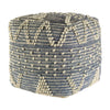 Blue Denim and Ivory Square Pouf with Cotton Stitched