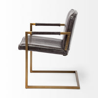 Black Leather Seat Accent Chair with Brass Frame