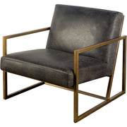 Black Leather Seat Accent Chair with Gold Metal Frame