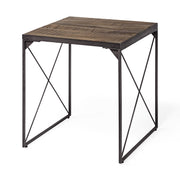 Medium Brown Wood Side Table With Square Top And Iron Cross Braced