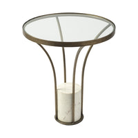 21" Round Glass Top End Table With Metal And Marble Pedestal