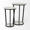 18" Round White Marble Top Accent Table with Black Metal Frame