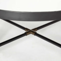 Round Mirrored Top Accent Table with Black and Brass Metal Base