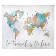 Watercolor To Travel Is To Live Map Hanging Wall Tapestry